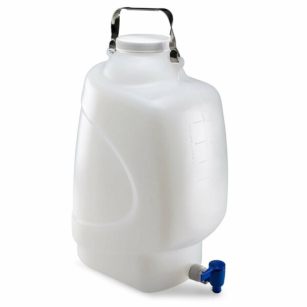 Globe Scientific Carboys, Rectangular with Spigot and Handle, HDPE, White PP Screwcap, 20 Liter, Molded Graduations 7310020
